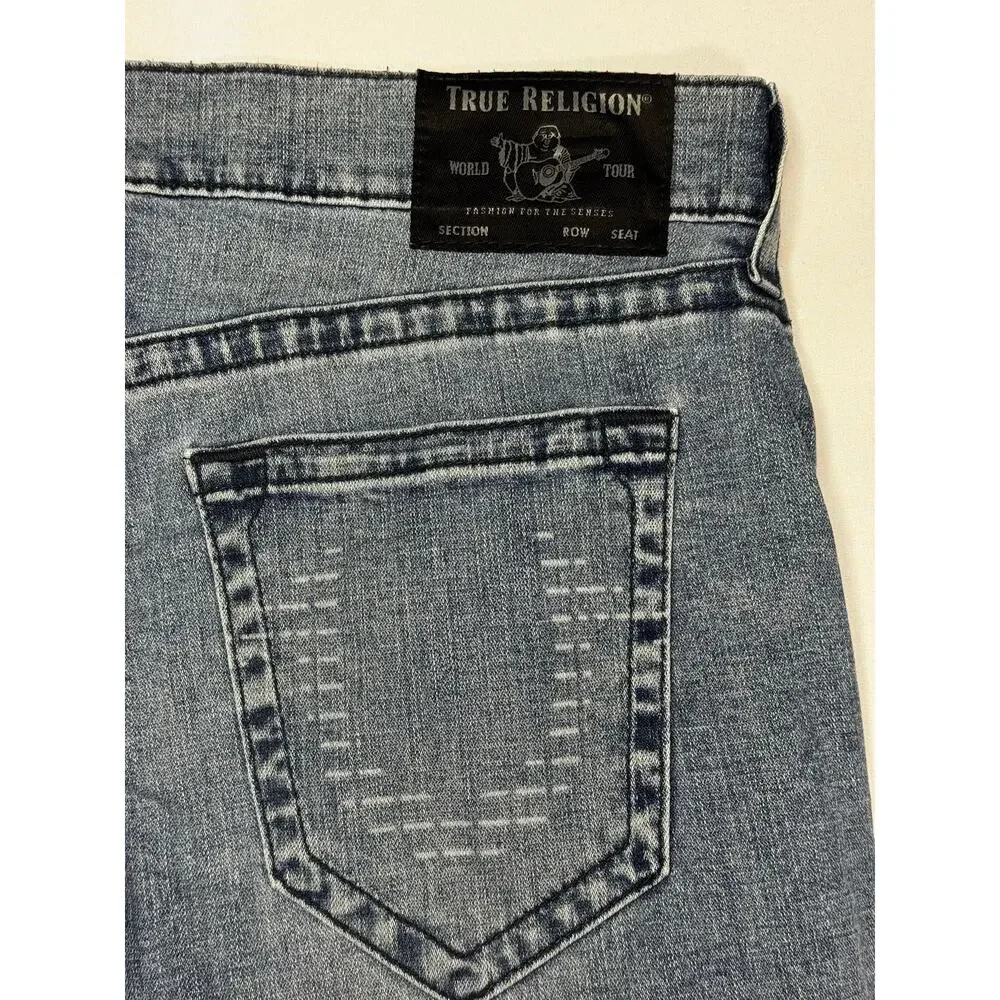 True Religion Men's Rocco Relaxed Skinny Moto Blue Denim Jeans - Size 36 (37x34)
